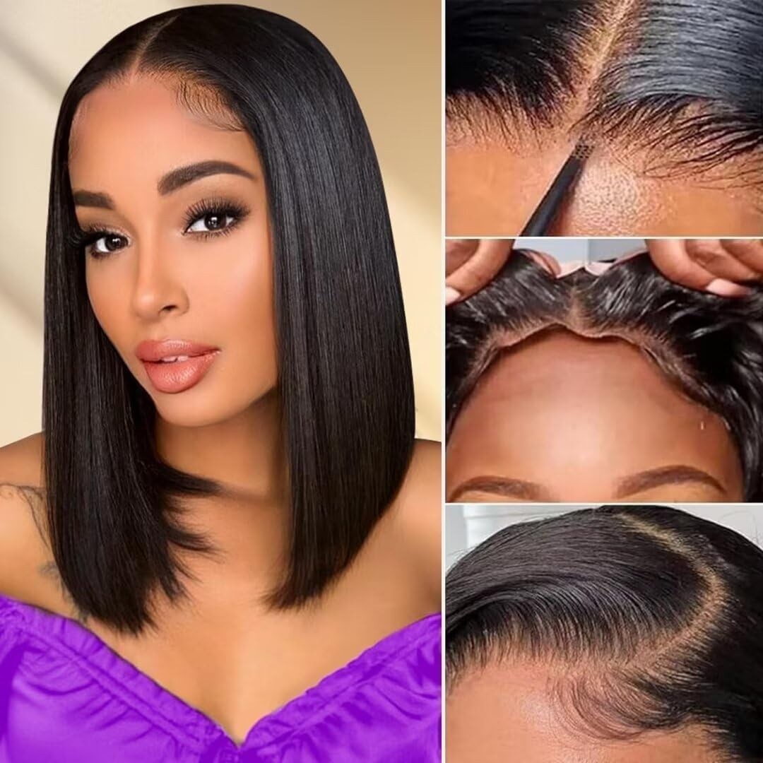 4×4 Bob Wig Human Hair Glueless Wig Human Hair Pre Plucked Pre Cut Lace Straight