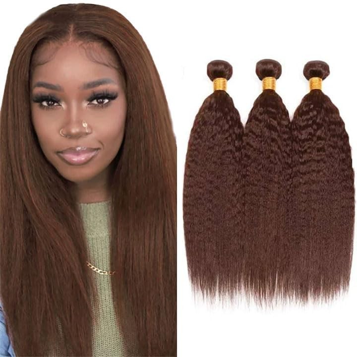 Giginger Brazilian Human Hair Bundles 24 26 28 Inch Chocolate Brown Yaki Wave