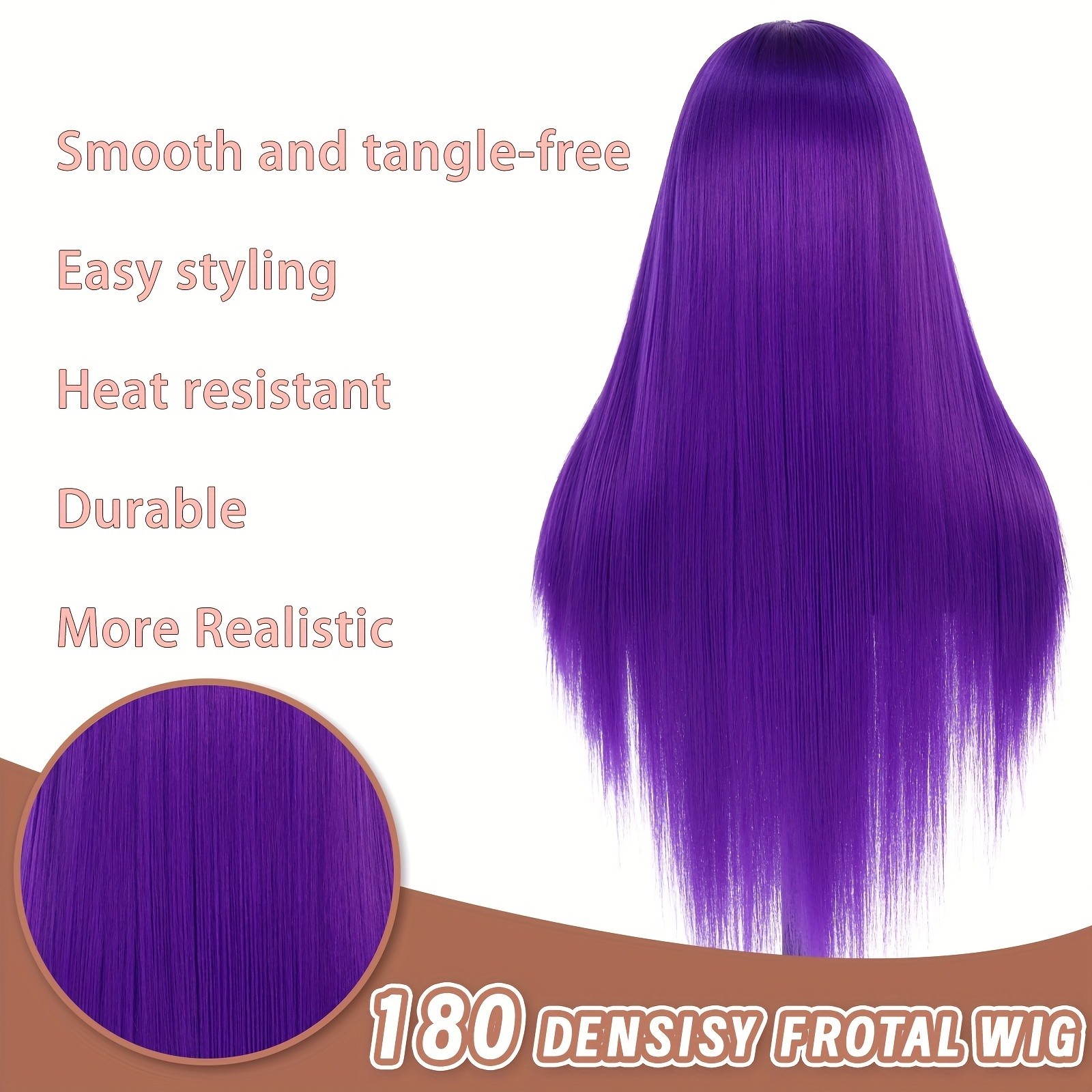 Synthetic Long Straight Purple Hair Lace Front Wigs Women Party Heat Resistant