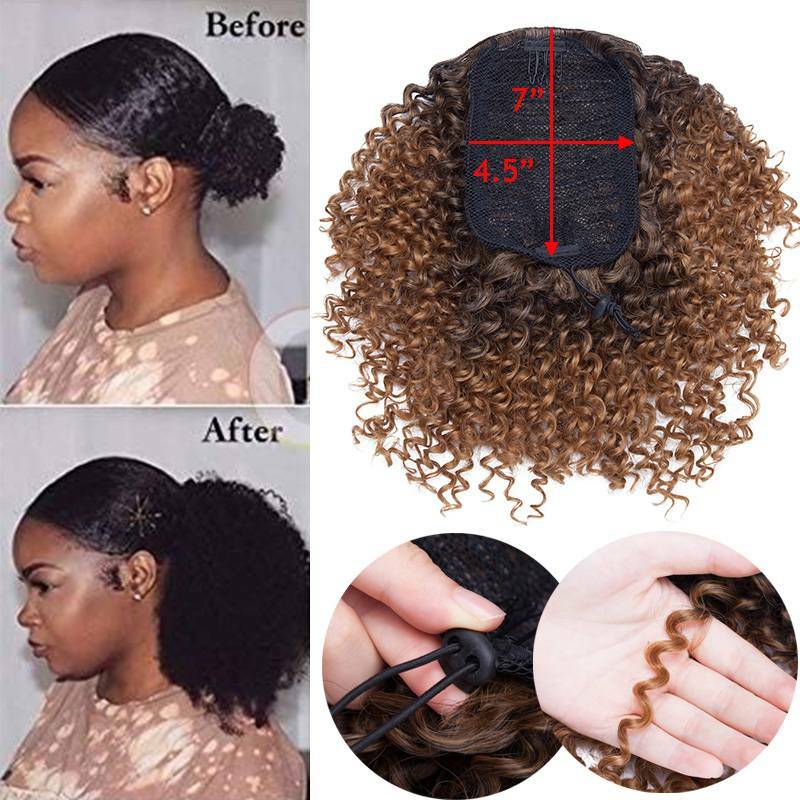 Drawstring Ponytail Kinky Curly Afro Bun Clip In Puff Pony Tail Hair Extension