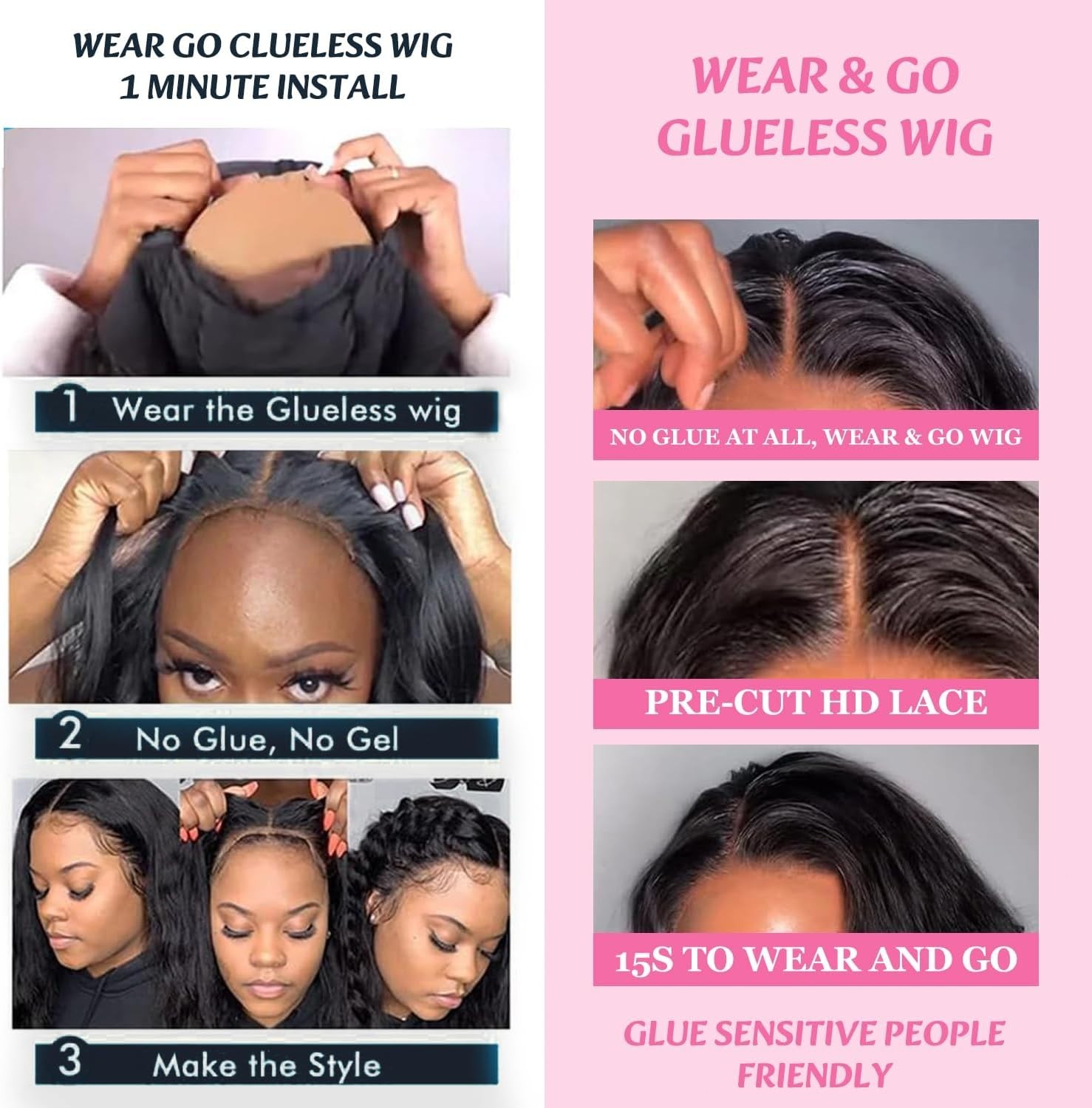 Brazilian Body Wave Precut 4×4 LaceFront Wig Human Hair Glueless Wig Wear and Go