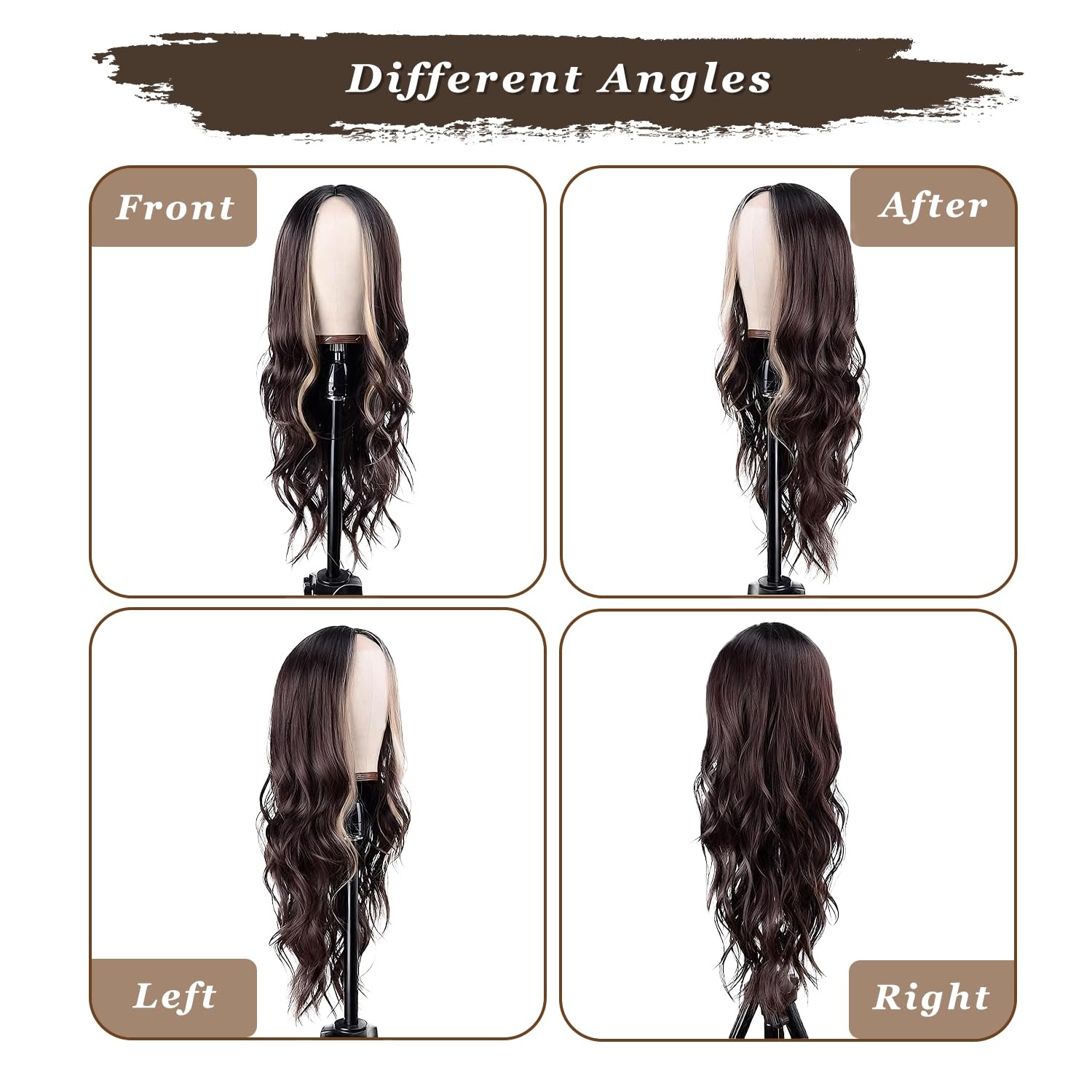 Brown Mixed Blonde Wig for Women 26 Inch Long Wavy Synthetic Wig with Middle …