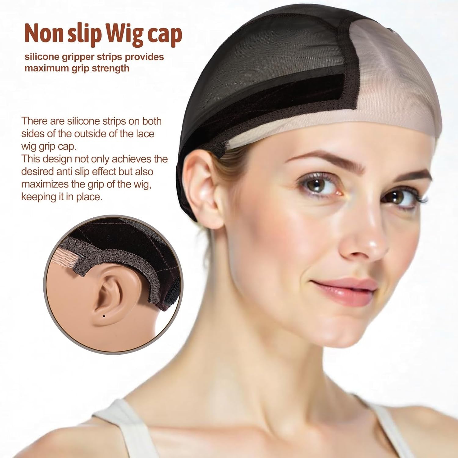 Lace Wig Grip Cap for Women, 4×5 Transparent 4 x 5 Inch, Brown