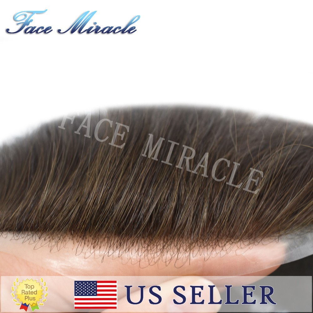 Super Thin Skin Mens Hairpieces Indian Human Hair Replacement System V-Looped PU