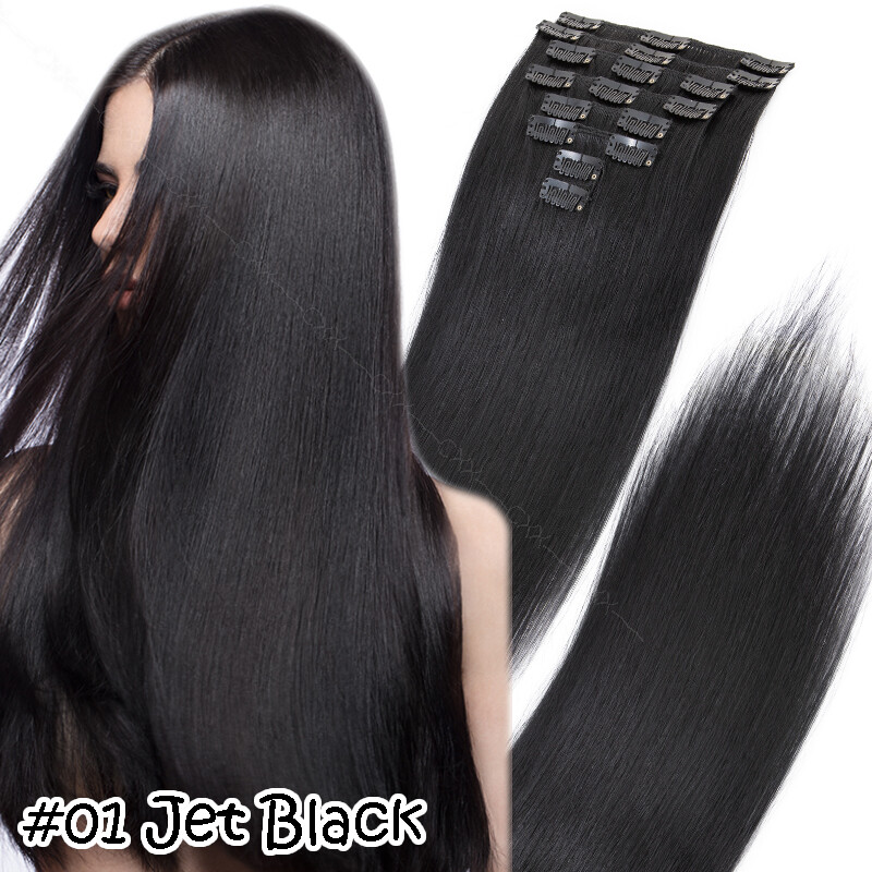 Smooth&Soft 100% Human Hair Extensions 8 Pieces Clip In Real Remy Hair FULL HEAD