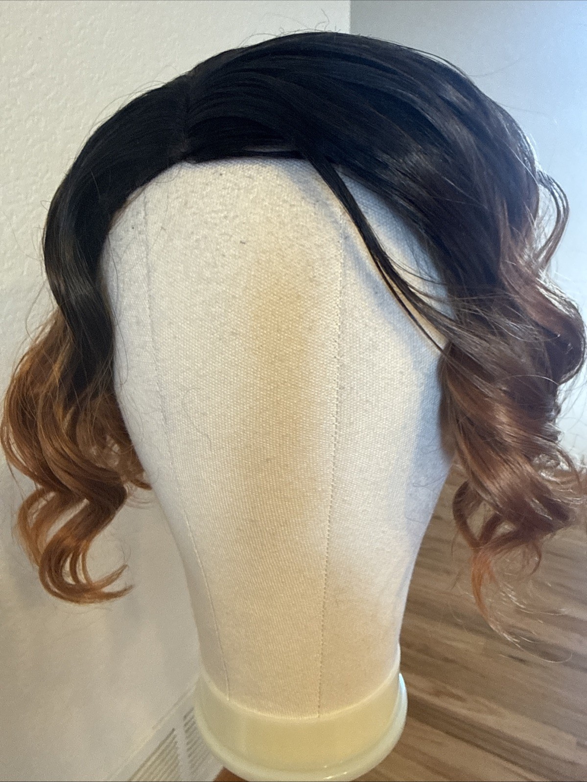Wig hair, pixie black Ombré To Auburn Curls 12” Long Open Welt Lace Cap 278