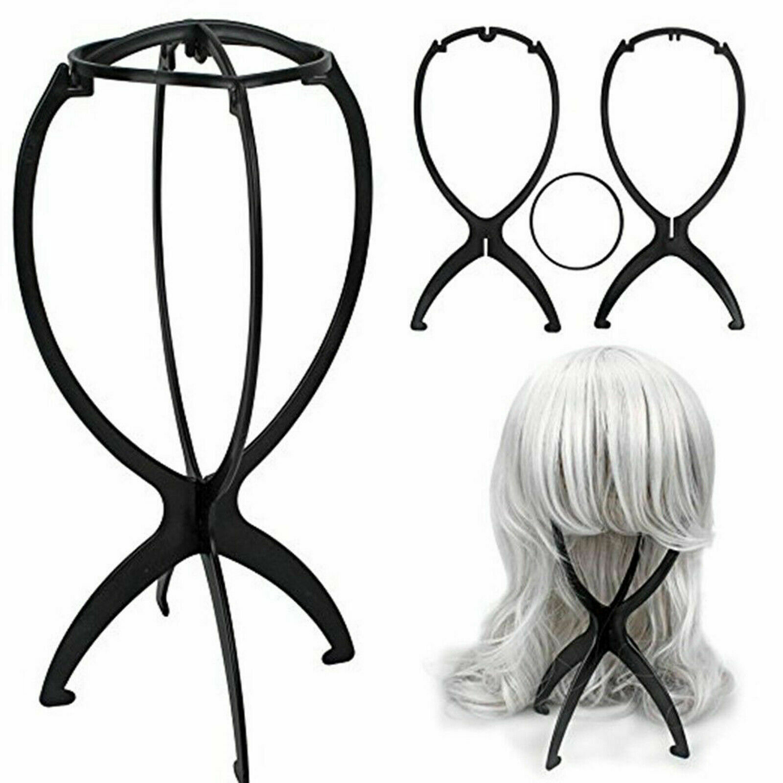 3PCS Wig Display Stand Mannequin Dummy Head Hat Cap Hair Holder Foldable Tools