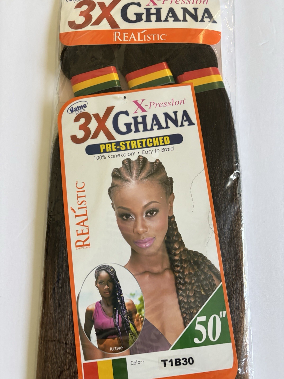 Realistic 50” 3X GHANA PRE STRETCHED Kanekalon 100% Color T1B30