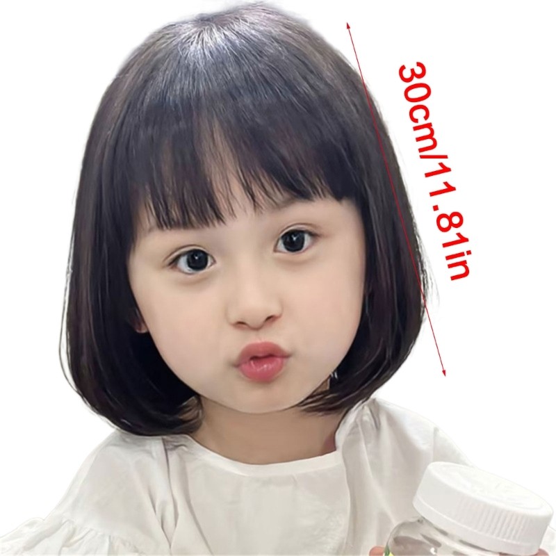 Kids Short Bob Wigs Natural Lookings Hairpiece Easy To Wear Breathable Headcover