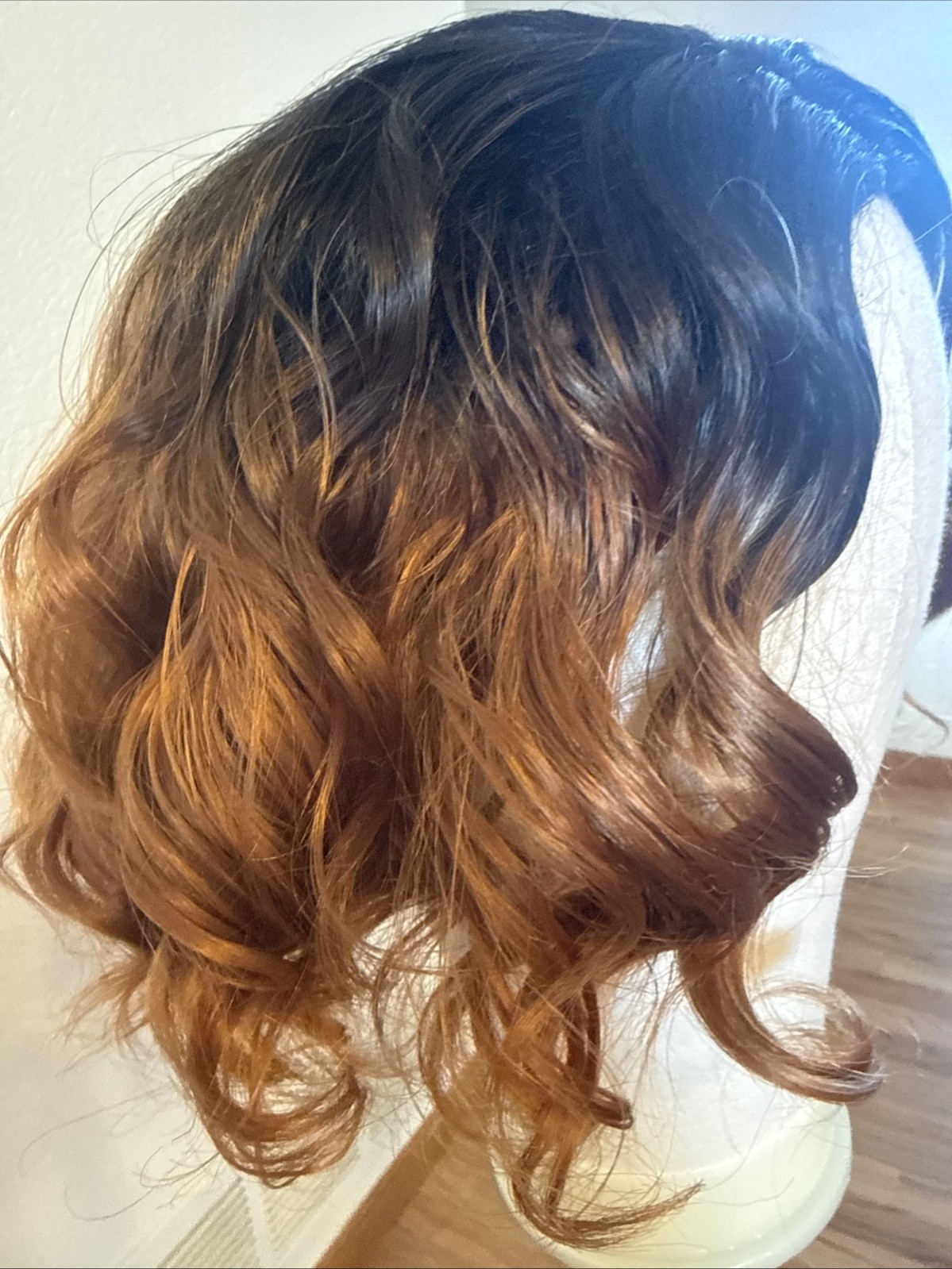 Wig hair, pixie black Ombré To Auburn Curls 12” Long Open Welt Lace Cap 278