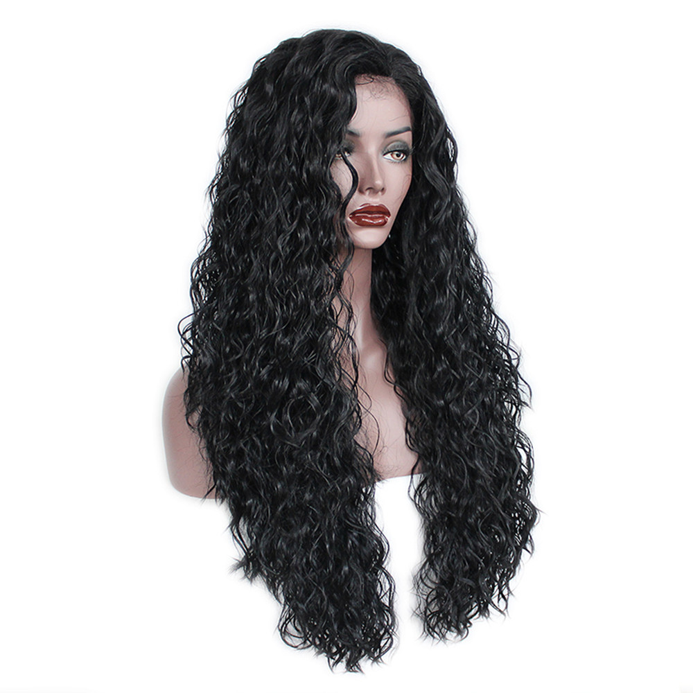 Black Long Loose Curly Synthetic Wig Lace Front Wig Synthetic Baby Hair 26 Inch
