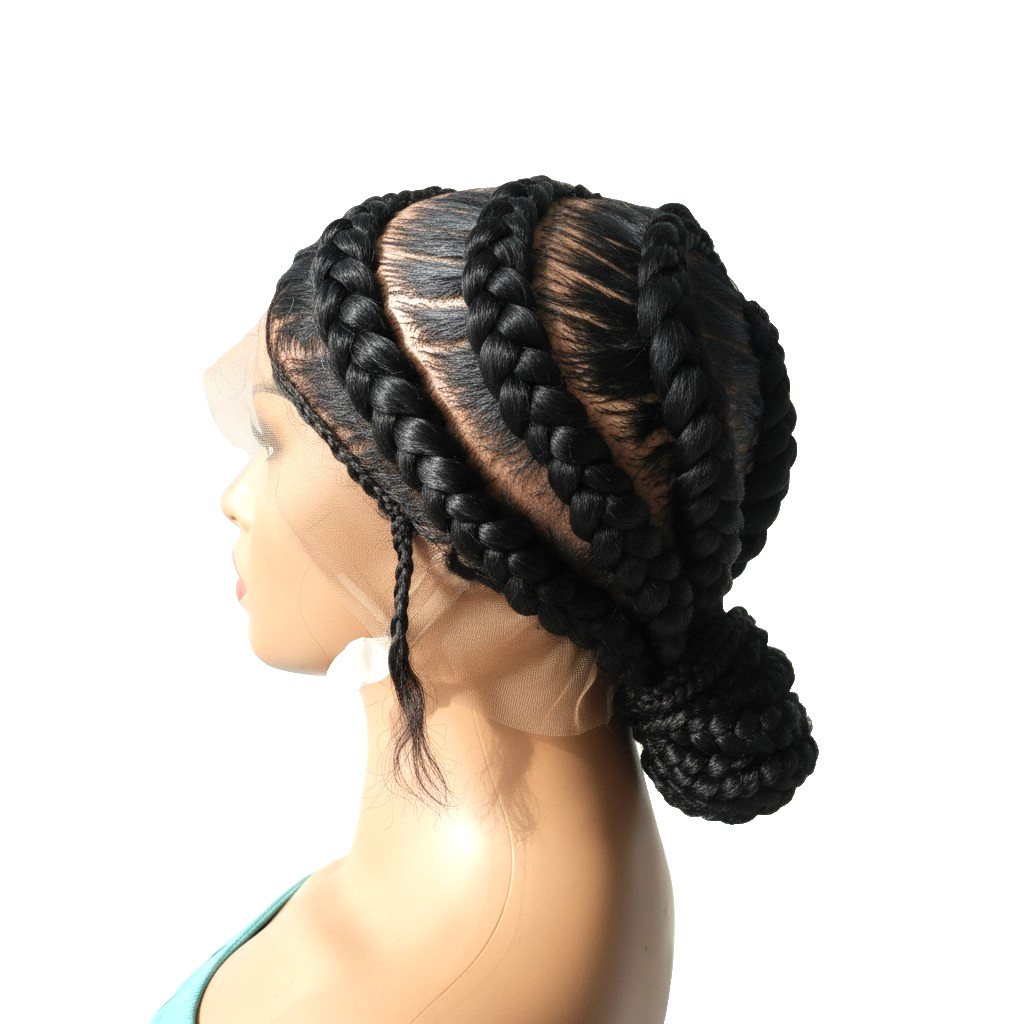 Black Bun Wig. Brush Braided Wig. Full Lace with Baby Hair.