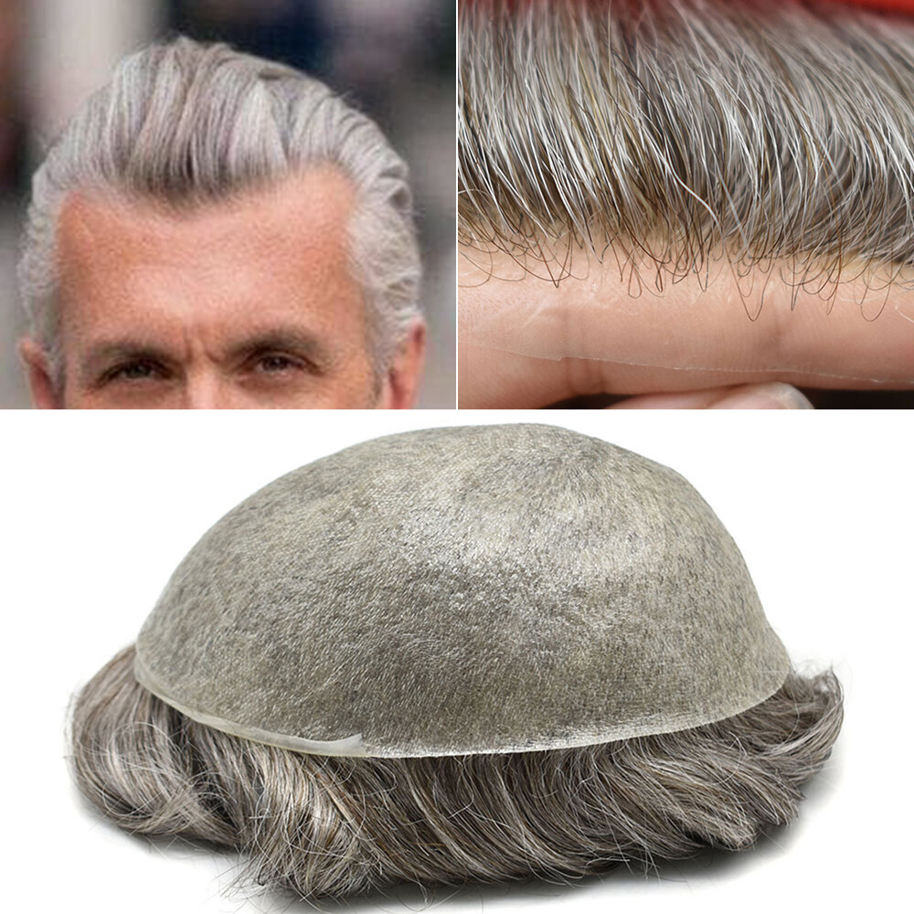 Mens Toupee Human Hair Piece Ultra Thin Skin V-Loop Men Hair Replacement System