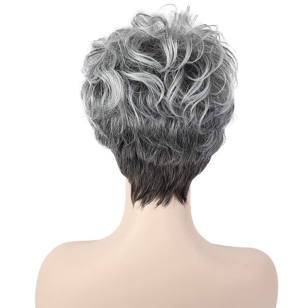 6 Inch Gray Pixie Cut Wig Human Hair Short Mechanized Full Wig
