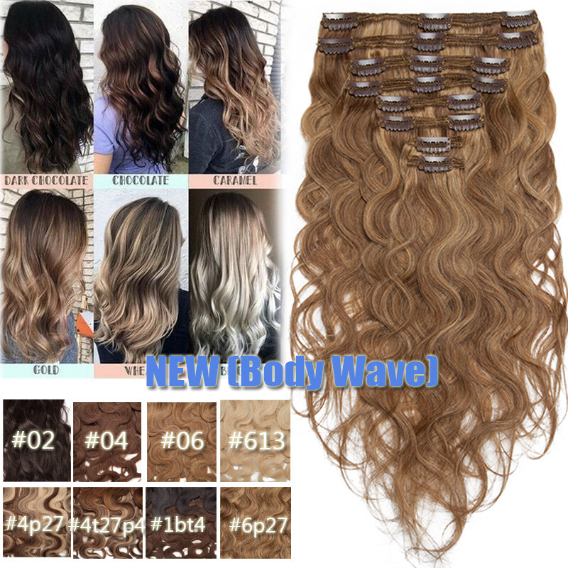 Balayage Thick DOUBLE WEFTS Clip In Human Remy Hair Extensions Full Head WAVY US