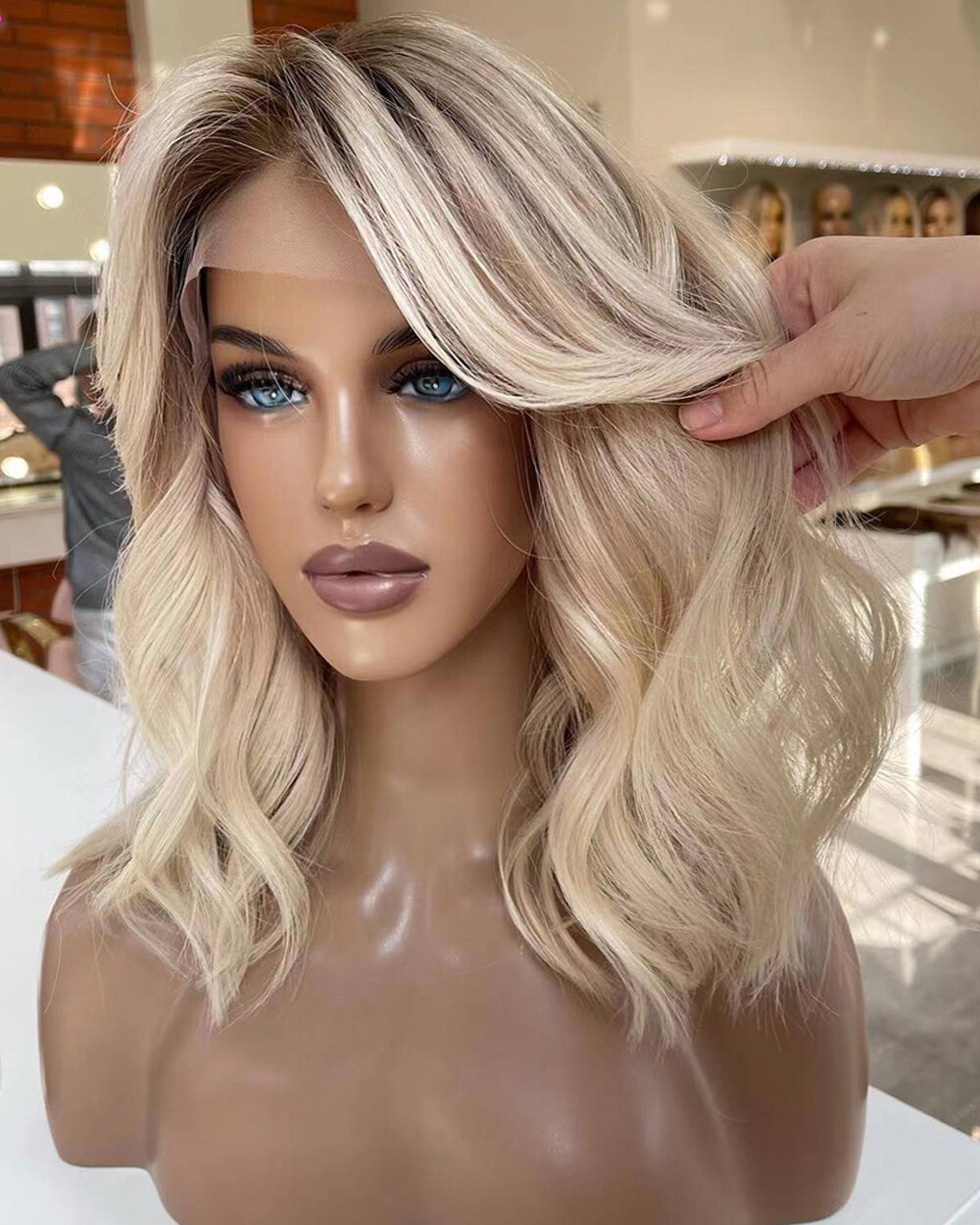 13×4 Balayage Honey Blonde Human Hair Lace Frontal Brazilian Short Bob Wave Wigs