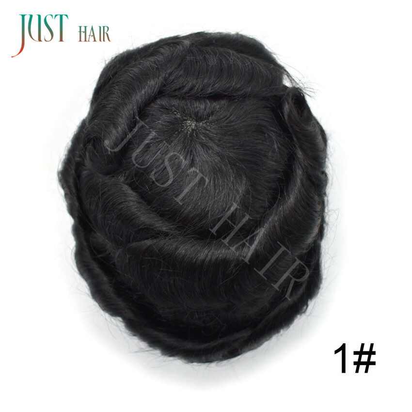 Mens Toupee Durable Fine Mono Lace Poly PU Around Hairpiece Remy Human Hair Wig