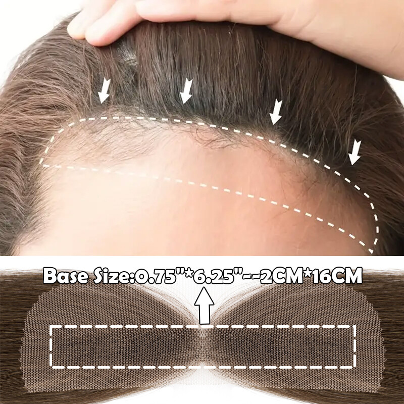 Women Topper REMY 100 Human Hair Toupee Forehead Hairline Lace Base Skin Thin 8A
