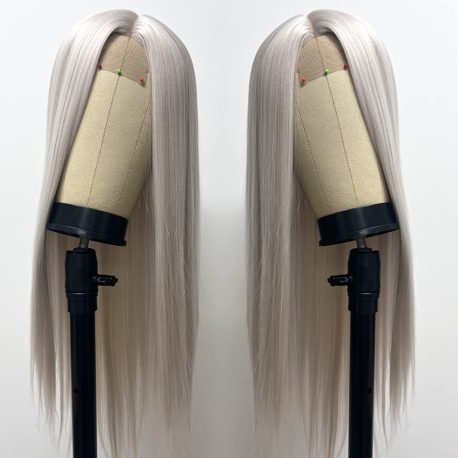 Silver Grey Long Straight Wig for Women Cosplay Ash White Wig Glueless Lace F…