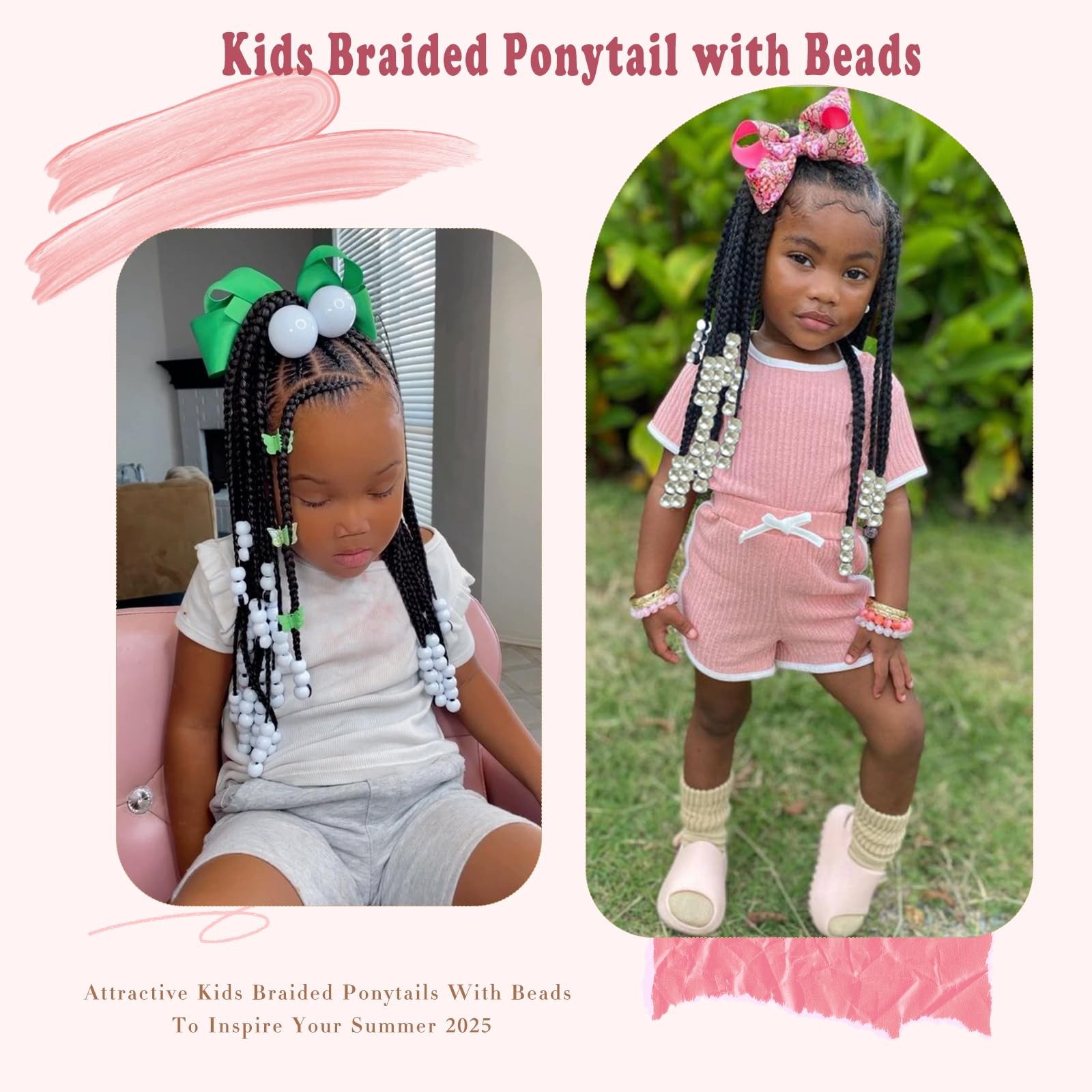WSTAR 2 Pieces Kids Ponytail With Beads Box Braided Ponytails Hair Extensions…