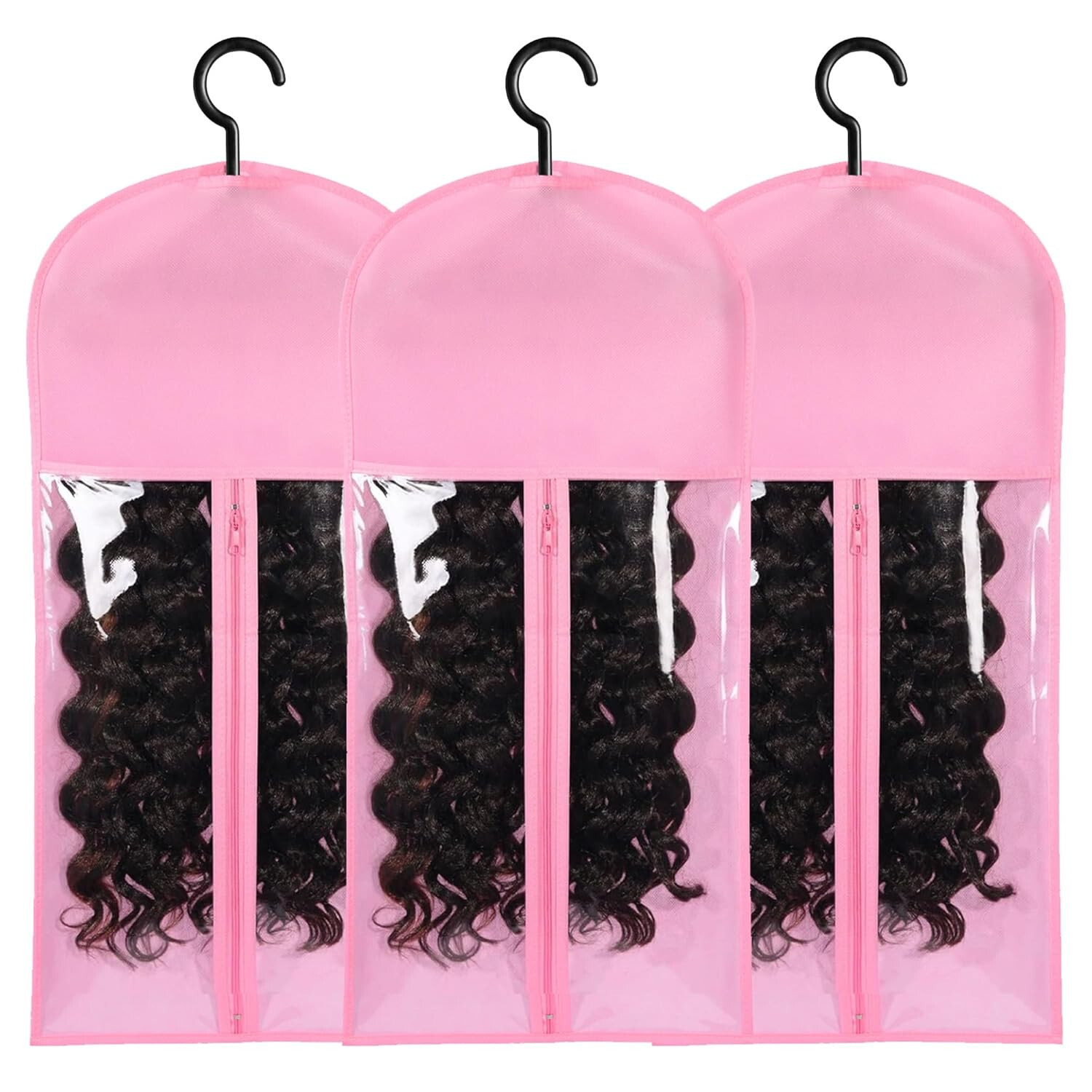 3PCS Pink Wig Hook Hanger Hair Holder Storage Dust-proof Bags Non-Woven Fabric