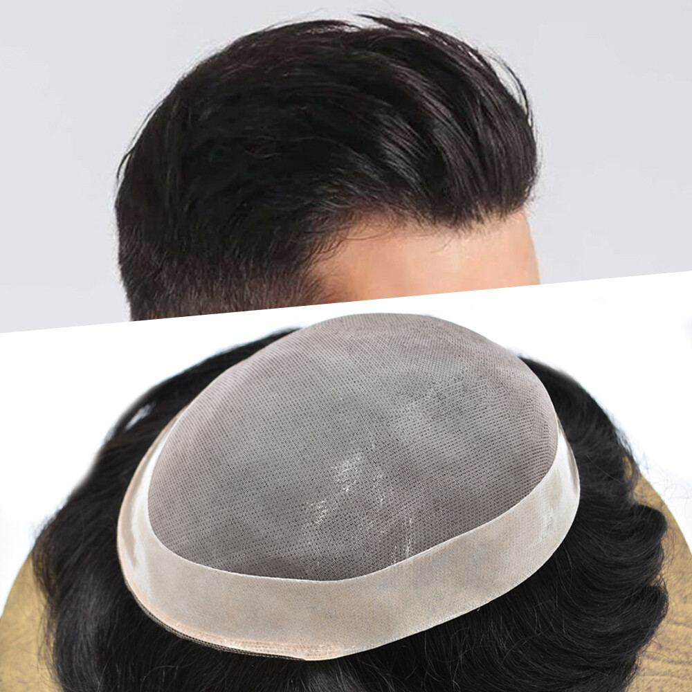 Mens Human Hair Replacement System Hairpiece Fine Mono Poly Skin Toupee