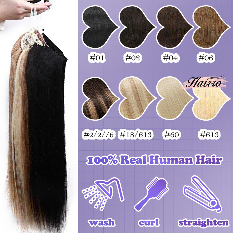 Wire In 100% Remy Human Hair Extensions Russian Remy Hidden Ring Hairpiece Thick