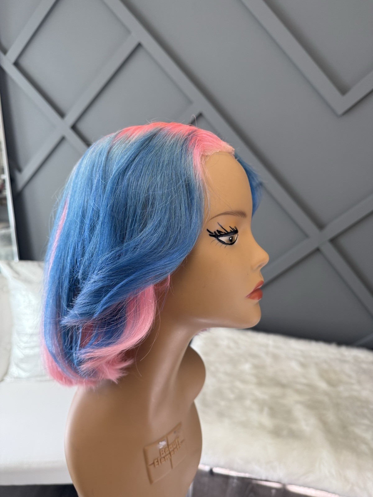 Custom Color Lace Front Wig Human Hair | Bob Cut Wig | Pink & Blue | Baby Shower