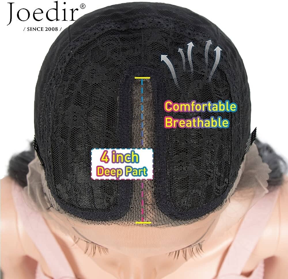 Joedir 26″ Big Curly Wavy Lace Front 1.5″x4.5″ Deep Parting HD Lace Wig 1B Black