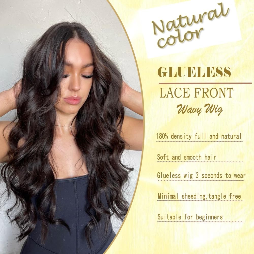 Synthetic Lace Front Wig 26 Inch Black Wig for Women 13x4x1 T-Part Long Wavy …