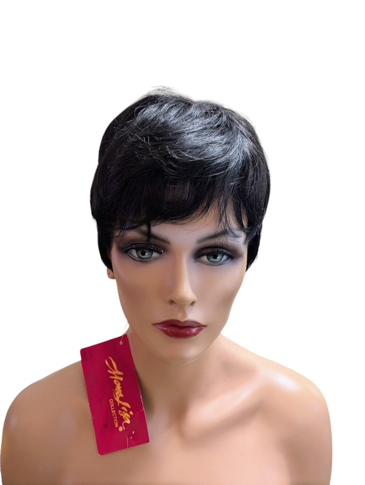Smooth Short Synthetic Pixie Straight Wig Whispy Bangs Color 1B Off Black