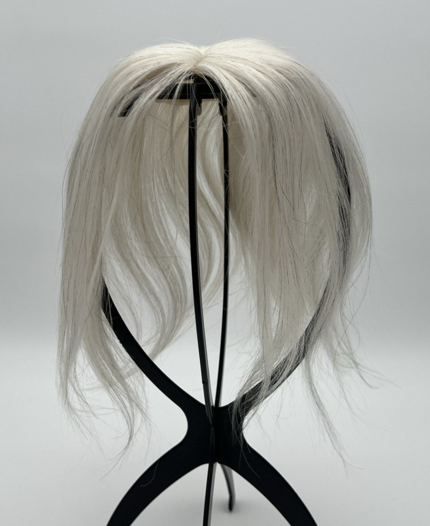 Platinum Blonde White w/ Black Strands 100% Human 10in Women Hair Topper