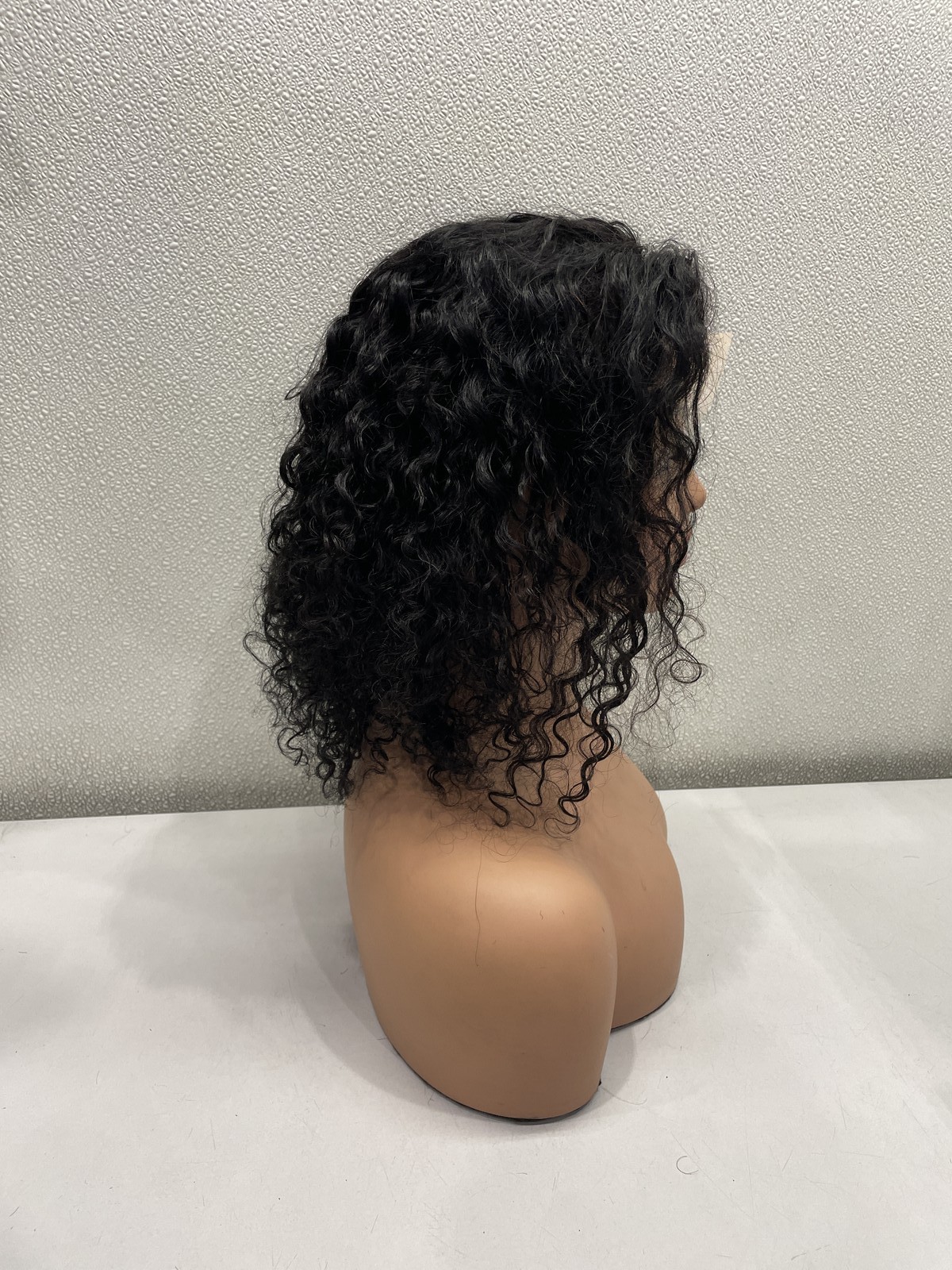 Natural Black Curly Human Hair Blend 13×4 Lace Front Glueless Wig, 16″