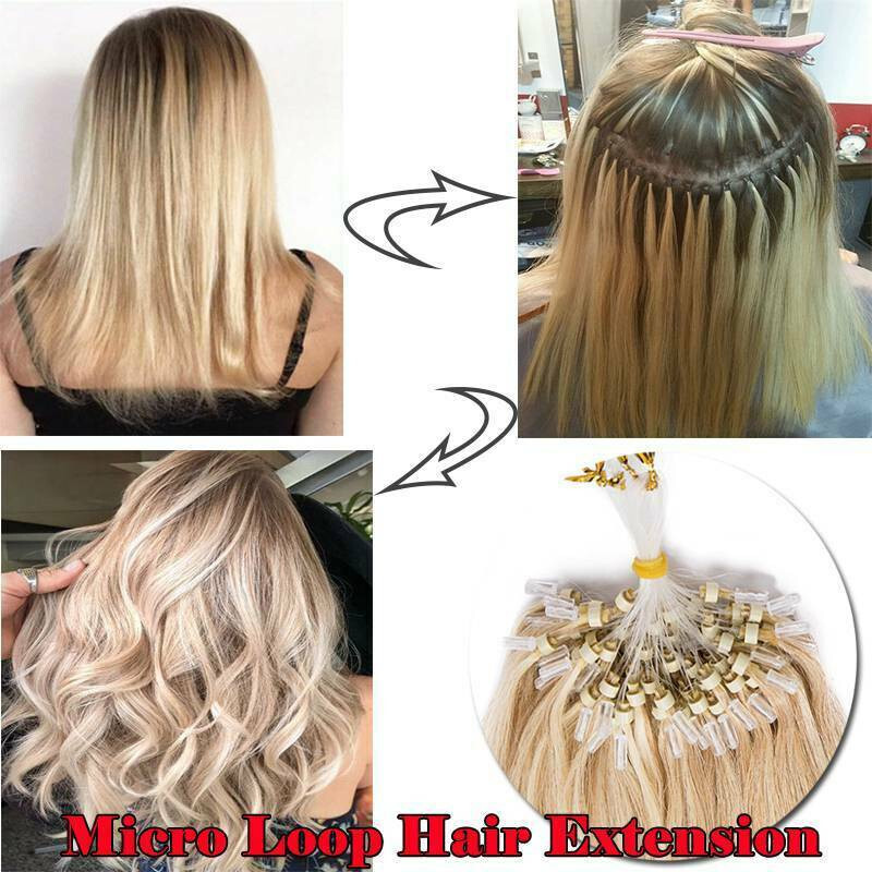 Easy Loop Micro Real Human Hair Extensions Micro Beads Link Russian Hair 16-26in