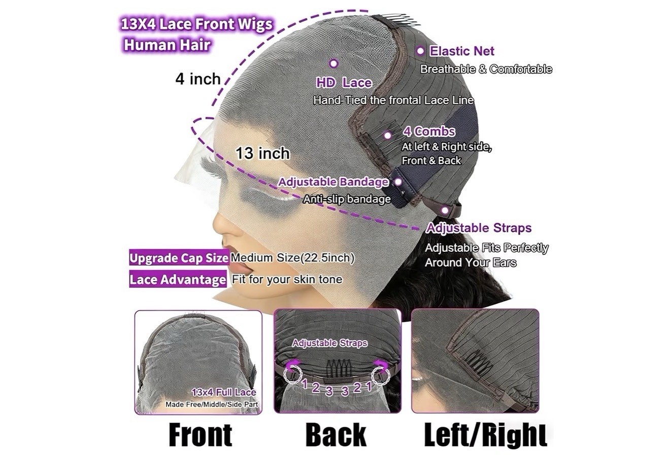 13×4 HD Lace Front Deep Wave Human Hair Wig Pre-Plucked Black Medium Cap