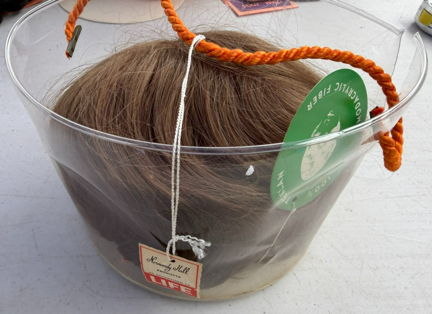Normandy Hall 100% Teklan Modacrylic Fiber Brown Wig NWT w/ Plastic Packaging