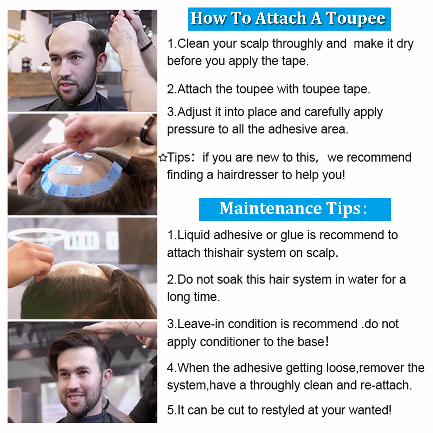 Men 100% Human Hair Replacement System Hairpiece Skin PU Base Toupee Black/Brown