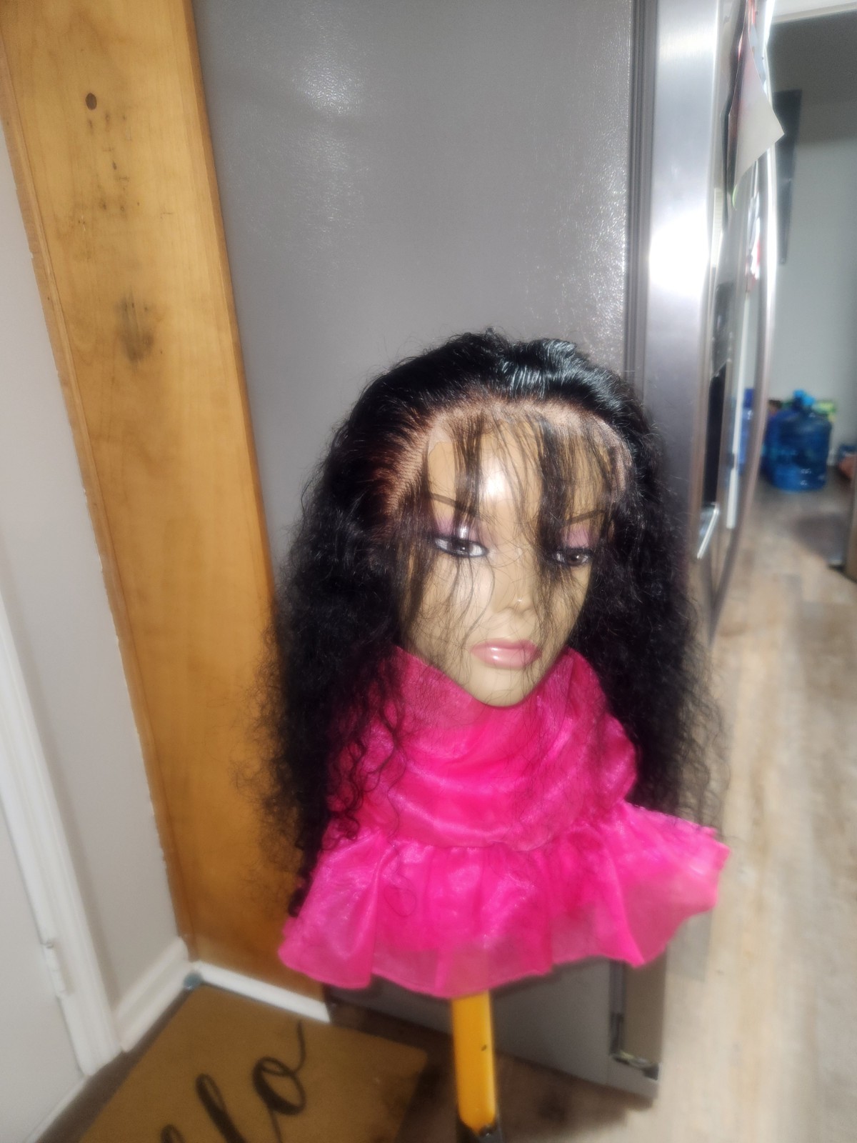 Human Hair Lace Front Wig Truly Glueless Long Curly Black Free-Part Women