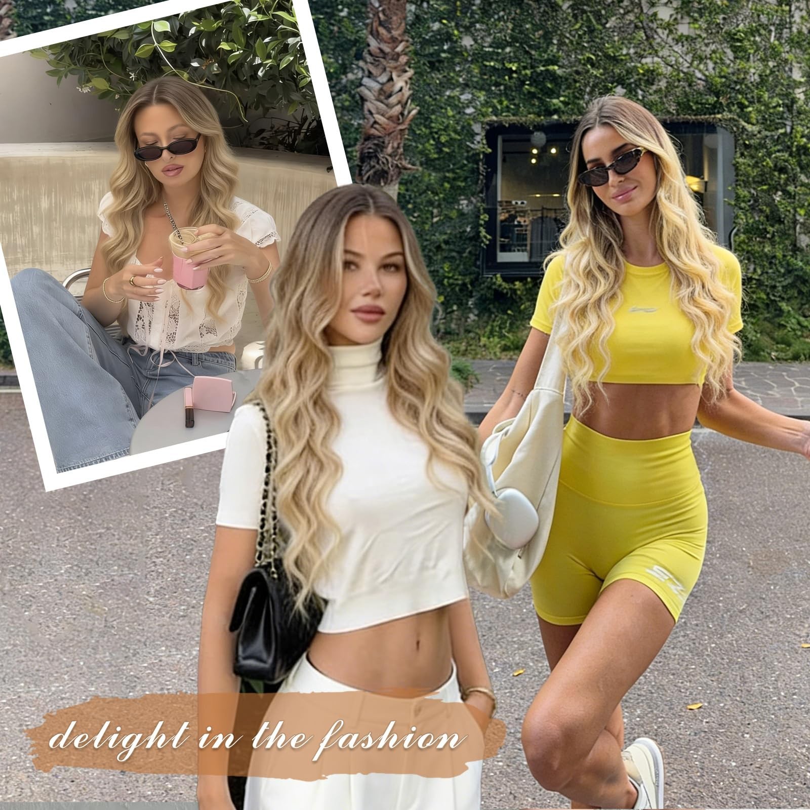Ombre Blonde Wig for Women, Long Ombre Blonde Wavy Wig Middle Part 26 Inch Bl…