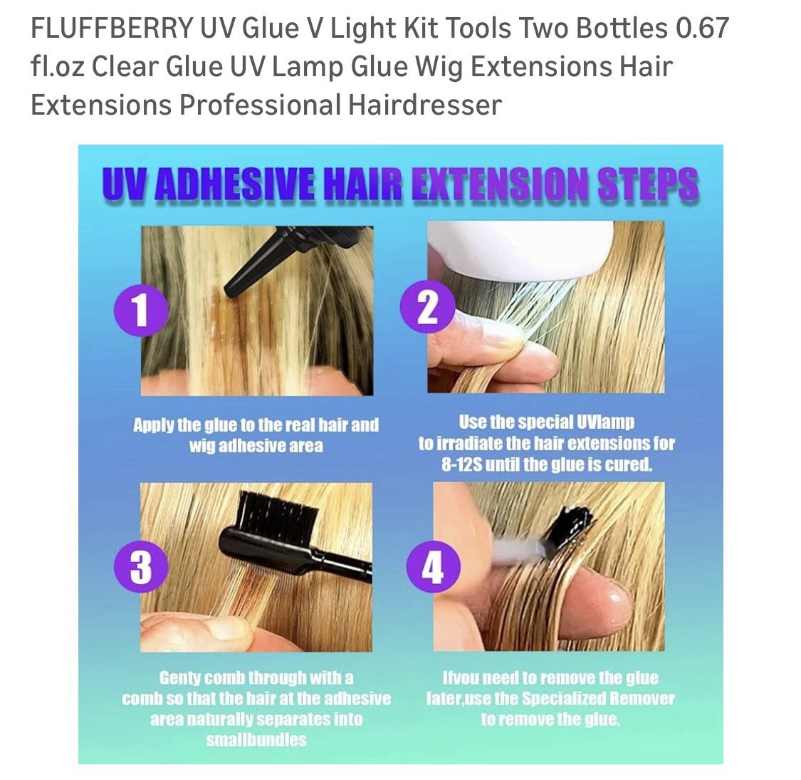 FluffBerry Hypoallergenic Waterproof UV Glue Kit Clear for Wig Extensions