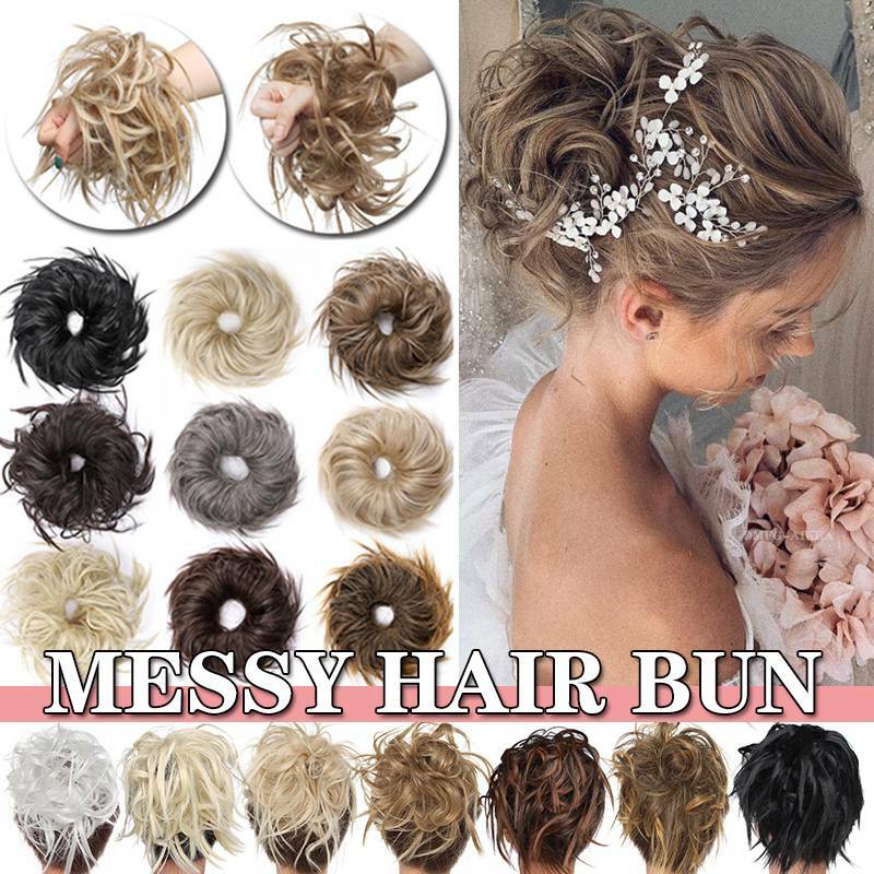 Large Messy Bun Hair Piece Curly Scrunchie Updo Wrap Hair Extensions as Human US