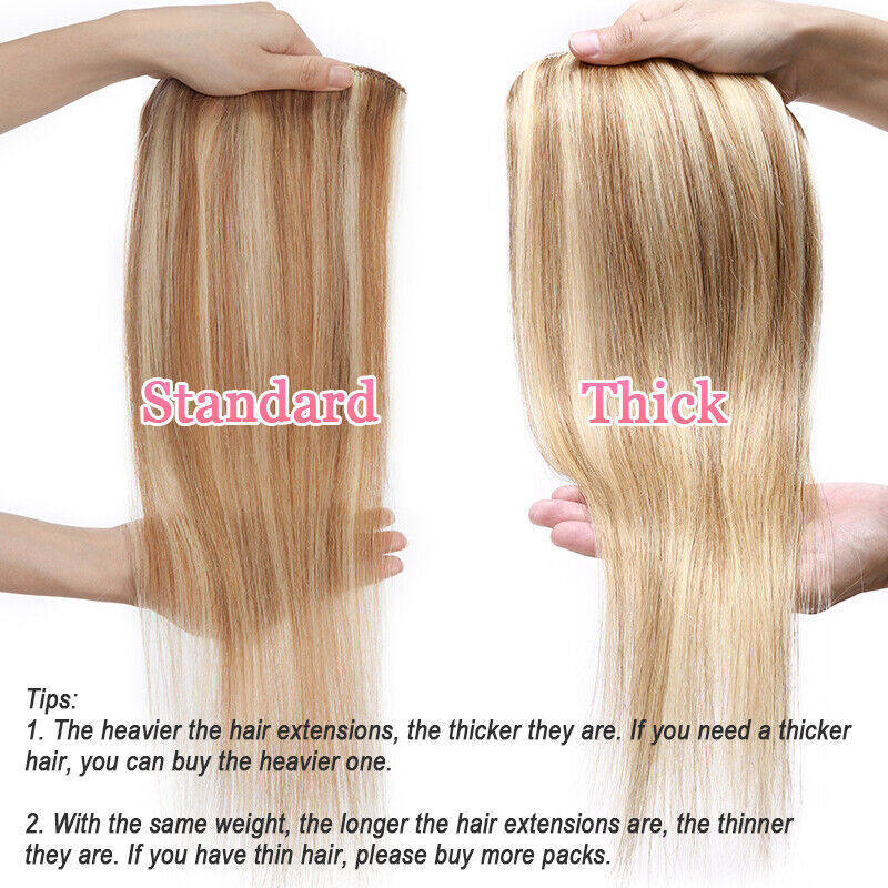 100% Clip In Remy Human Hair Extensions Full Head Black/Brown/Blonde Straight