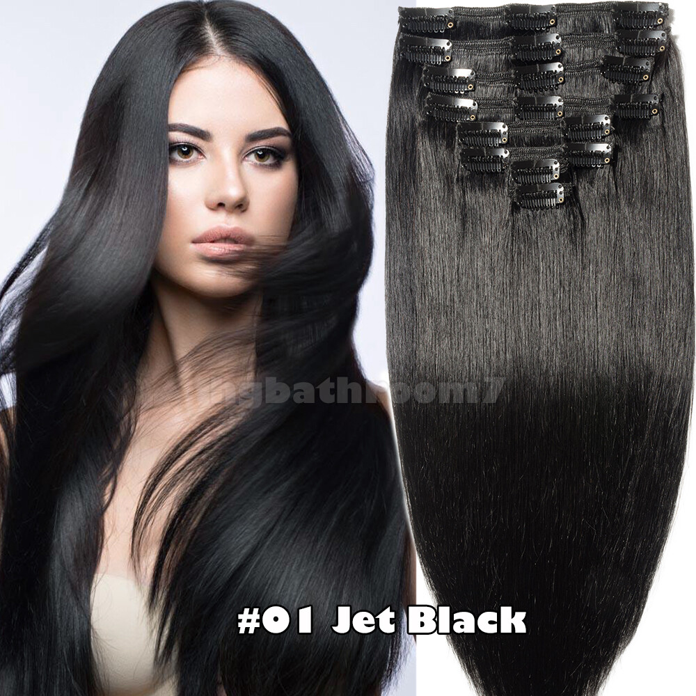 Body Wave Clip In Full Head Double Weft Remy Human Hair Extensions Thick Colored