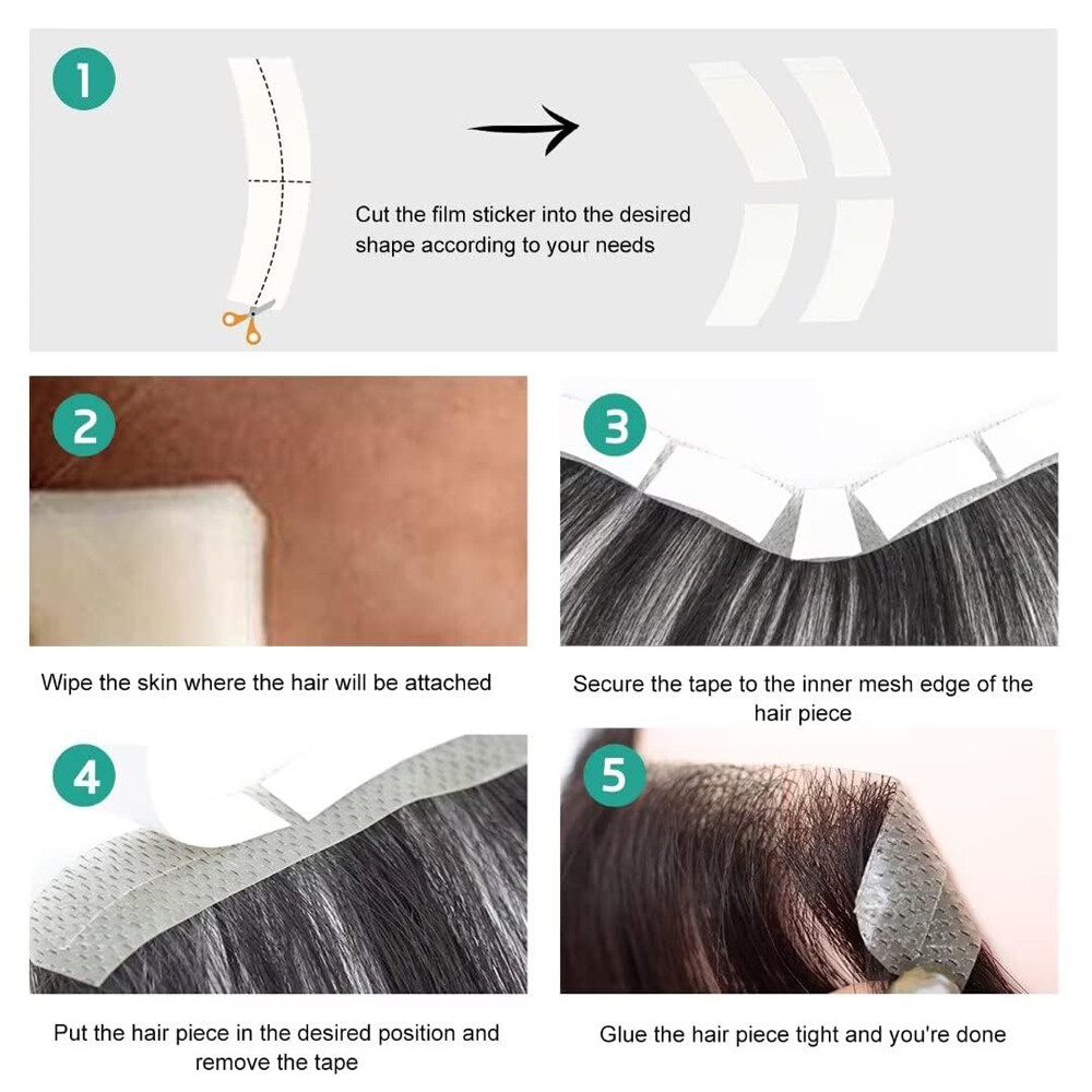 Toupee Men Hair System Full Poly Skin PU Human Hair Replacement Hairpiece Wig US