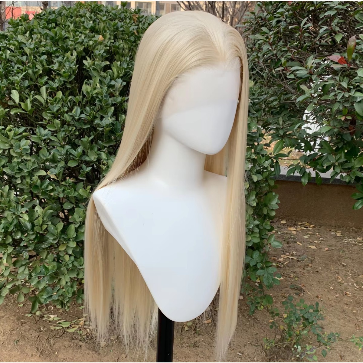 Lace Frontal Wig Bleach blonde Pre Plucked Long Straight Synthetic Hair
