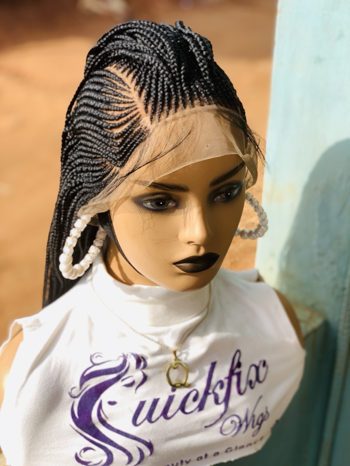 Braided Wig, Black Women Wig, Full Lace, Cornrow, Synthetic, Human Hair, Knotles