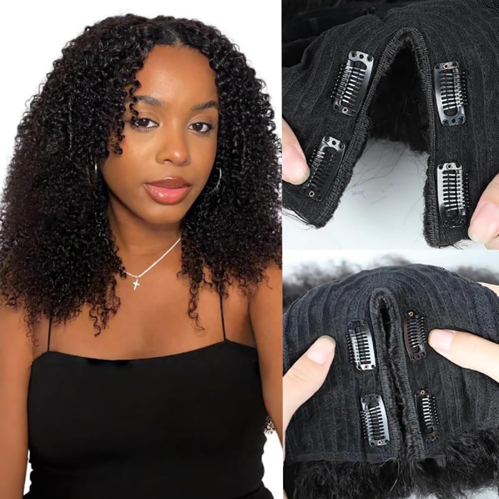 V Part Human Hair Kinky Curly for Black Women Wigs V Part Glueless Wig For Women