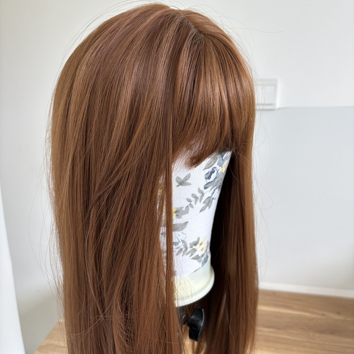 Women Auburn Long Straight Cosplay Wigs With Bangs Synthetic Hair
