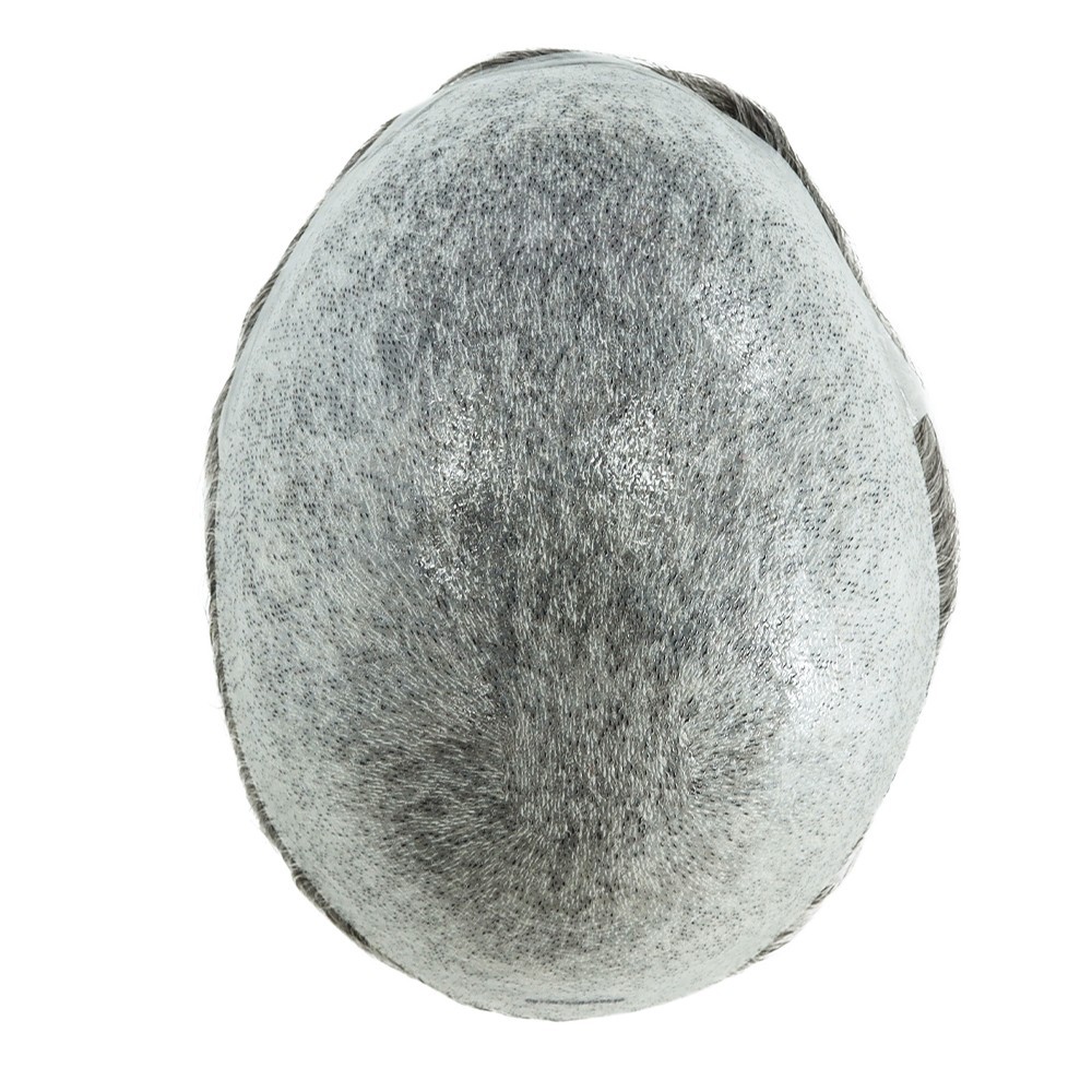 Toupee for Men Human Hair System Unit 0.05mm Thin Skin BIO Grey Hairpieces #365