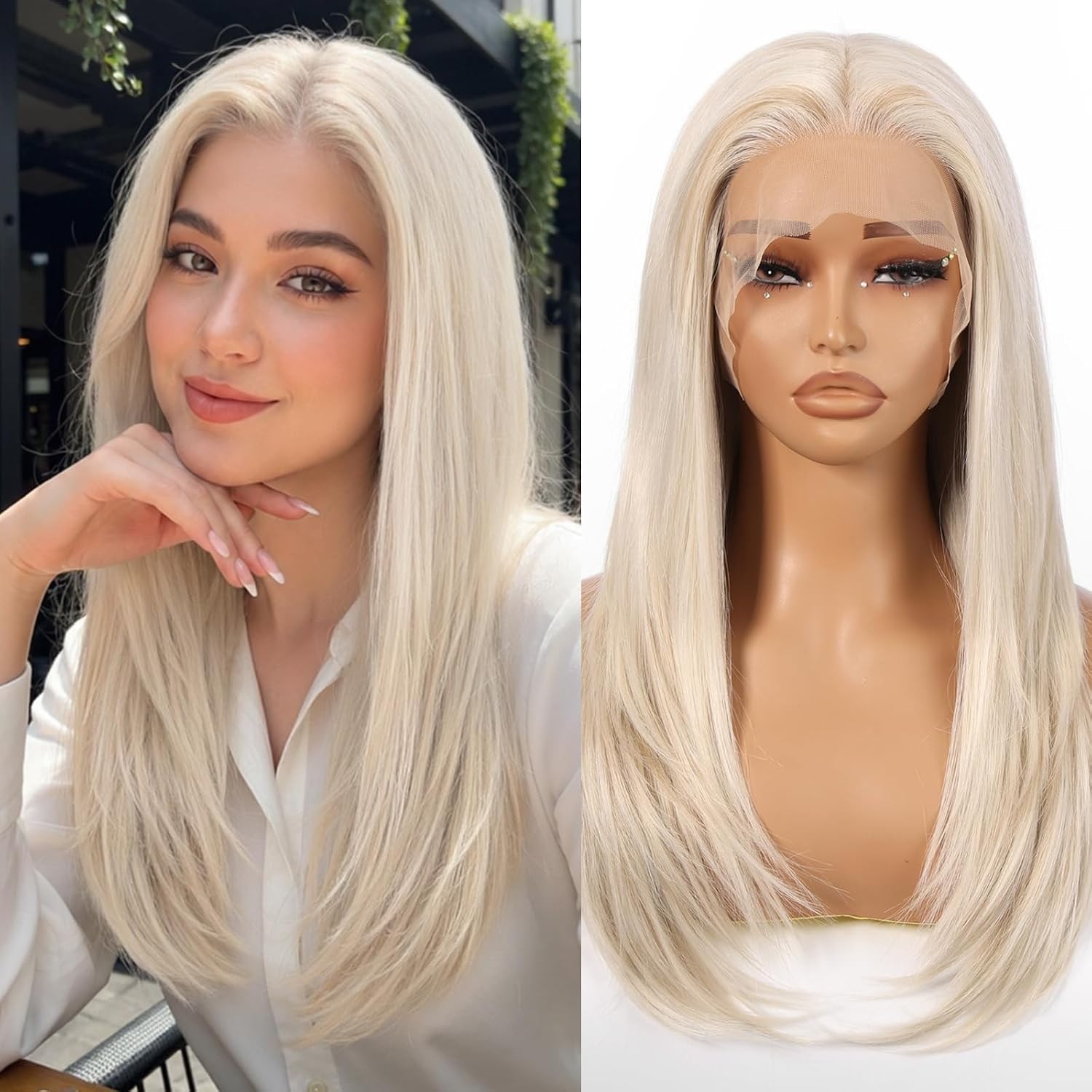 HD Blonde Lace Front Human Hair Blend Straight Wigs